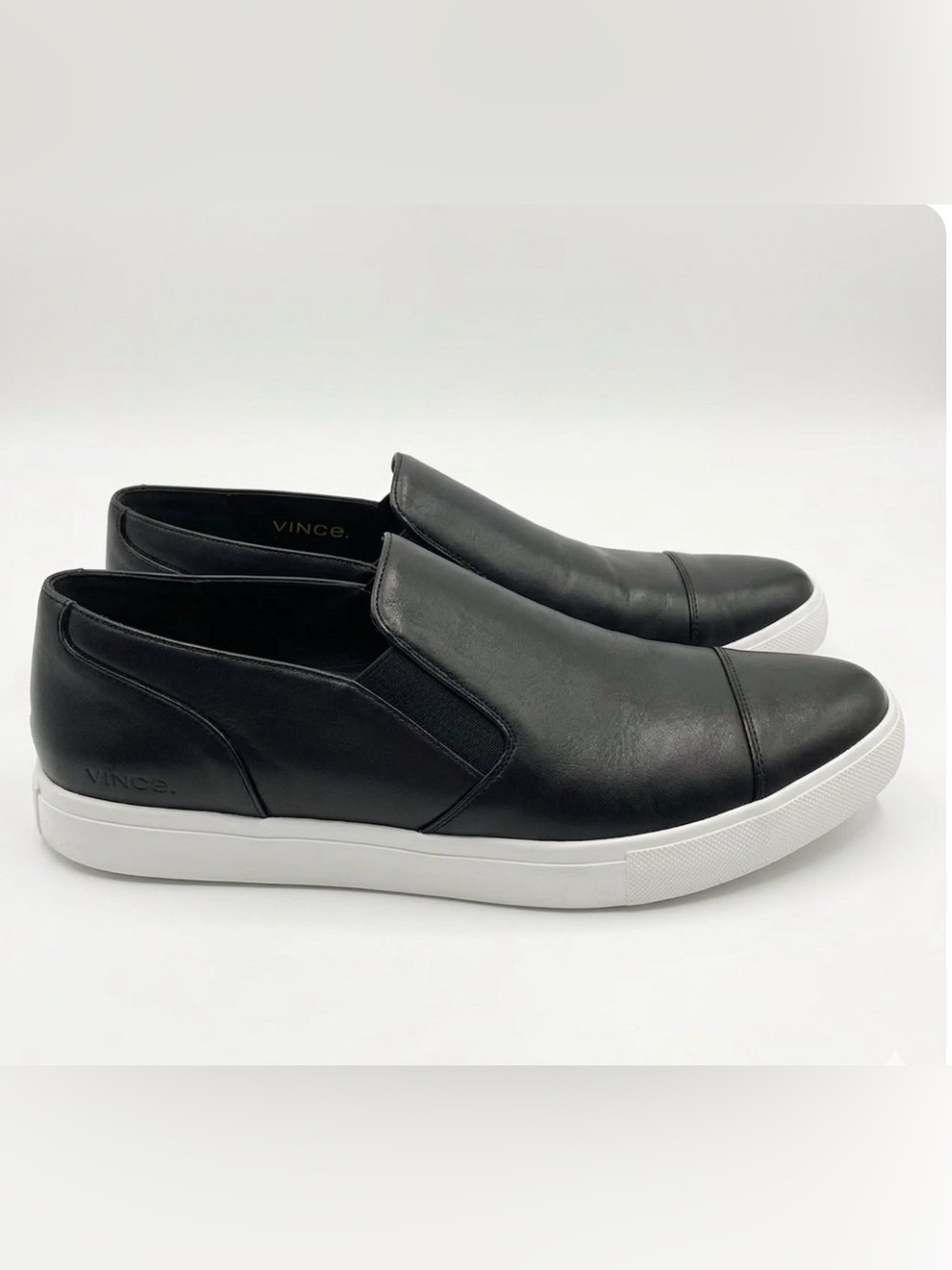 Vince Black Leather Slip-On Sneakers with White Sole